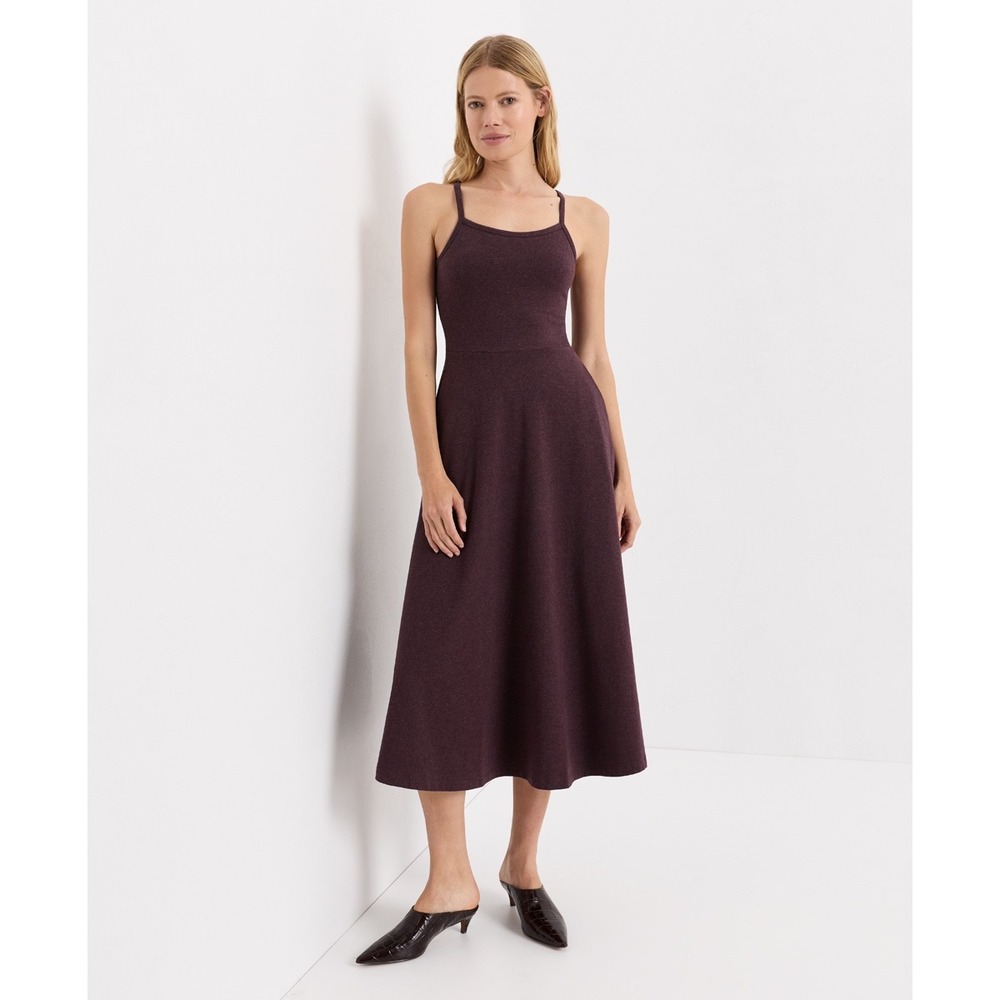 Pact Organic Cotton Fit and Flare Midi Dress Plum Heathered Size M WF1-WFM-R